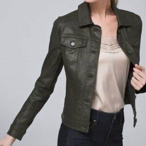 WHBM White House Black Coated Cropped Denim Jacket, Olive Green, Size 4